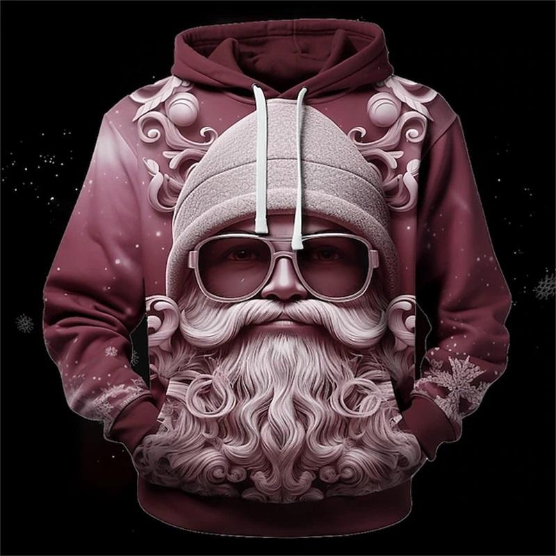 Mens Santa Claus Hoodie Sweatshirt Long Sleeve - Breathable for Spring & Autumn Sports - Durable, Comfortable Christmas Top