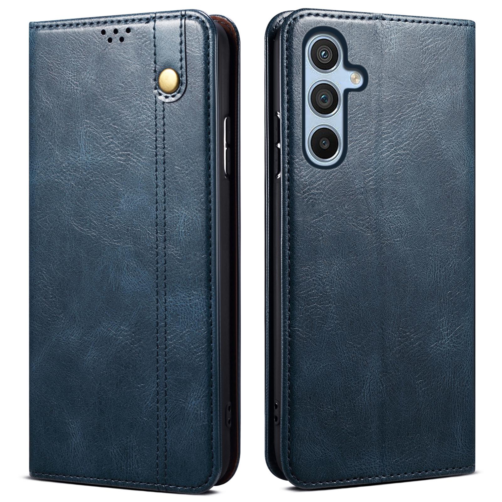 

For Samsung Galaxy S25+ Case Crazy Horse Texture Waxy Leather Wallet Stand Phone Cover Blue