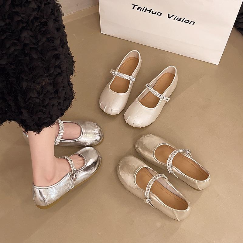 Flat-bottomed Rhinestone Light-mouth Silver Single Shoes Women's Summer New Models with Skirts, One-word Mary Jane Shoes