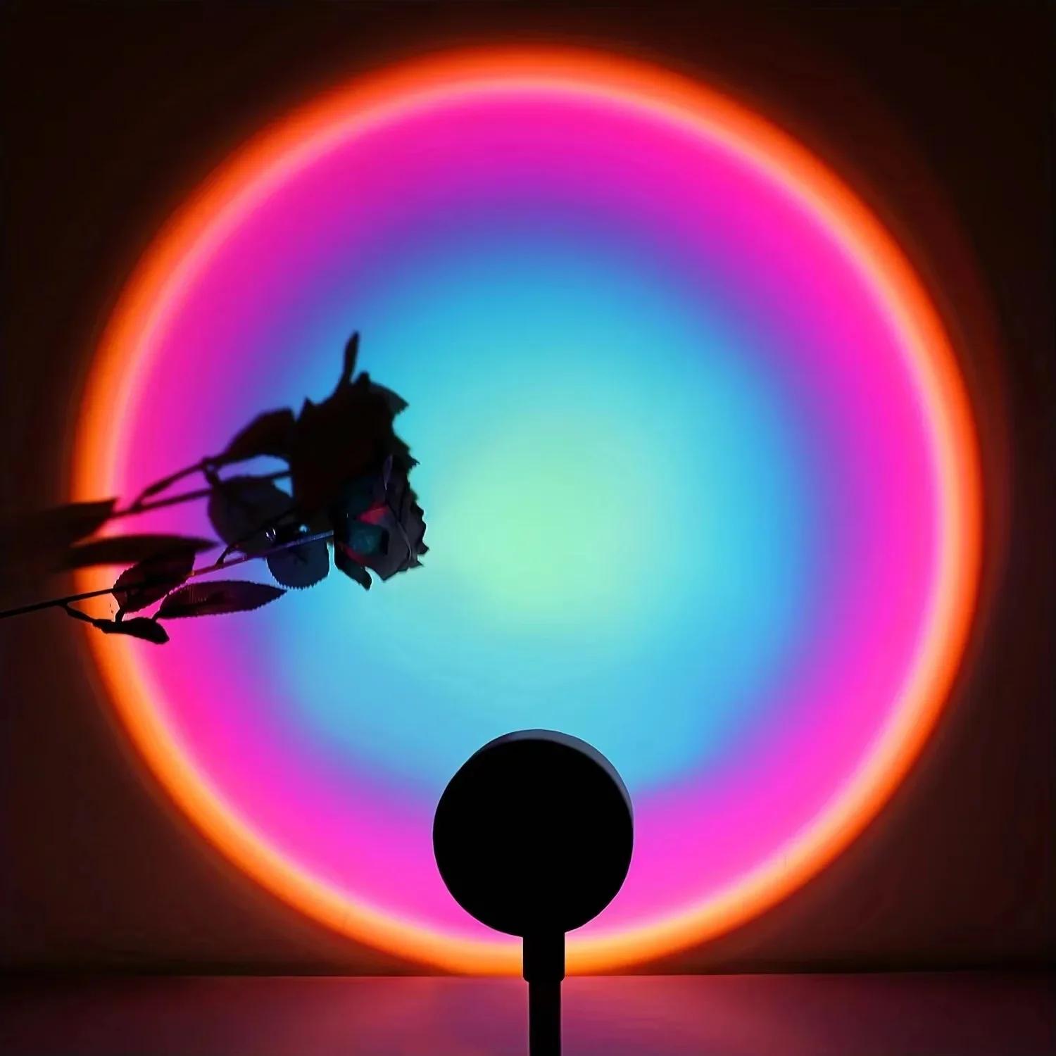 

Светодиодная лампа «Закат», Радужный неоновый USB-ночник, Лампа-проектор, Комнатный свет для селфи на телефон, Атмосферный свет, Настенный декор для спальни, Подарок фиолетовый