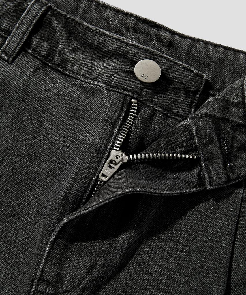 AGOD One-Pleat Wide Slub Washed Denim Bermuda Shorts [Dust Black]