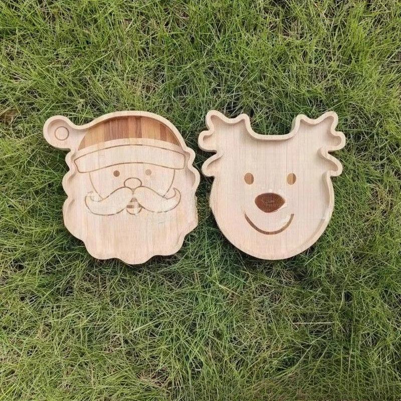 Bamboo Christmas Tray with Easter Design - Elk Christmas Tree Santa Hat Rabbit Pattern Solid Wood Cartoon Serving Tray