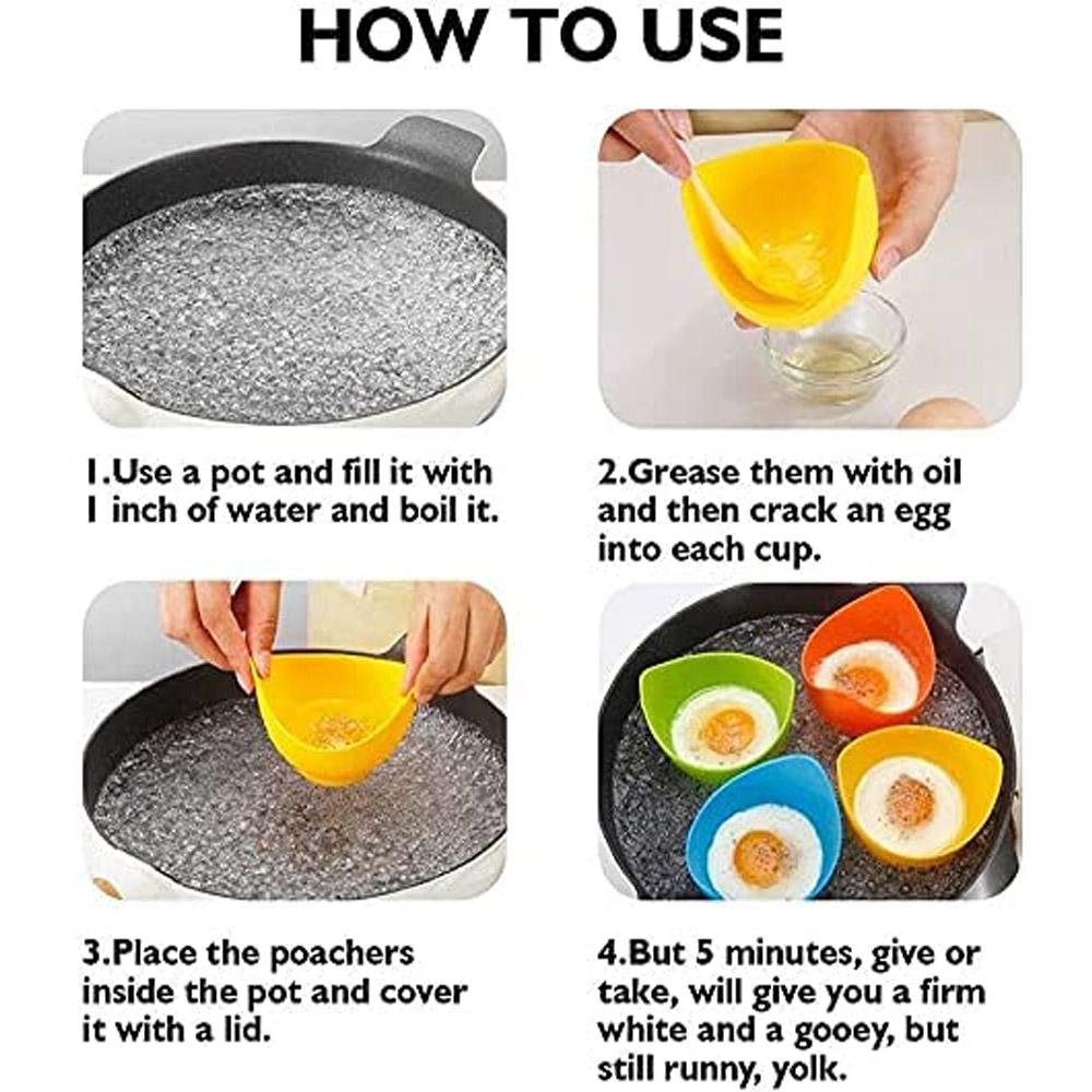 Kitchen Accessories 4Pcs/lot Silicone Egg Poacher Boiler Mould Cups with Stand Designs High Temperature Resistance Home Gadgets