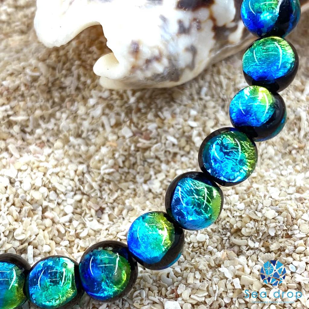 Glowing Firefly Glass Kerama Marine 6mm Bead Bracelet with Glass Beads [Sea drop] Glow-in-the-Dark [001bt-06-15]