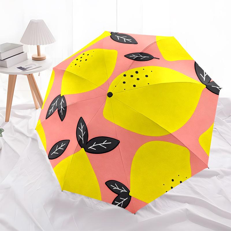 1pc Lemon Pink Automatic Folding Umbrella, Heavy Duty 8 Rib Iron Frame,  Suitable for Travel, Daily Use, Birthday, Decor Gift M0105100