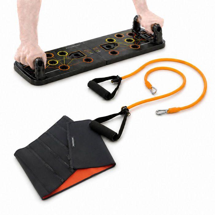 Fitness balíček - INNOVAGOODS - Pulsher & Redle - Push-up deska s pásy - Sauna stahovací pás - Průvodce cvičením žlutá