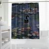 1Pc Shower Curtain - Artistic Water Lilies With A Playful Black Cat Design Waterproof