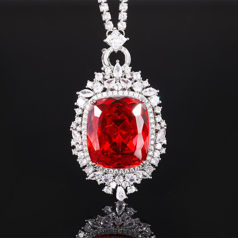 Jewelry Copper Bottom Gold-Plated Simulation Orange Red Zirconium Color Treasure Fat Square Pendant Necklace * 23