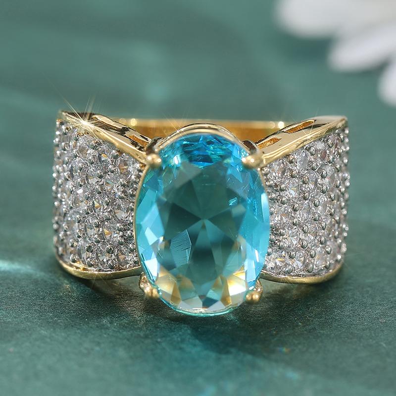 Chic Golden Color Ring With Sparkling Synthetic Oval Zircon Fashion Trendy Banquet Ring Women s Gatherings Jewelry 10