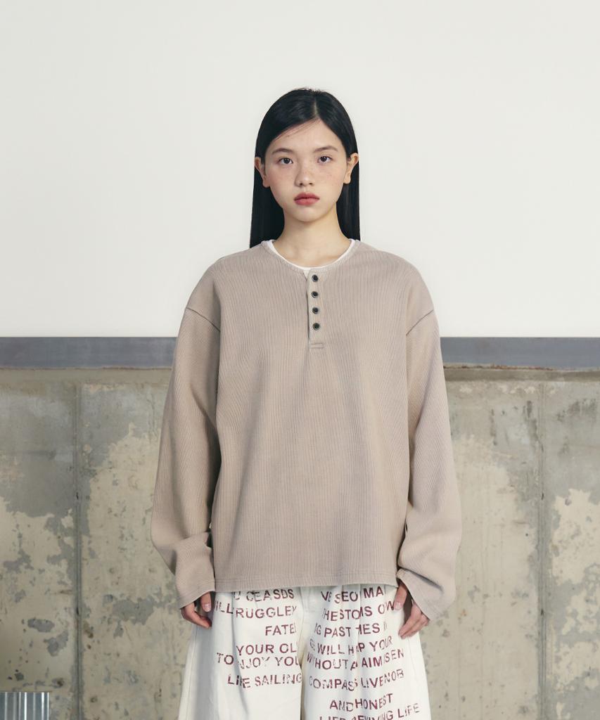 Eonyujeulaeb Washed Rib Henley Long Sleeve [Grey]