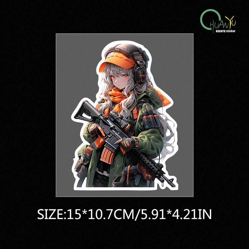 Creative and cool sexy girl with a gun, cute car sticker, car decoration sticker, car motorcycle creative sticker 15cm