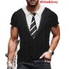 Summer Fake Suit Bow Print Men's T-shirt Tailcoat Tie Fashion Short Sleeve Round Neck Plus Size Comfortable Top