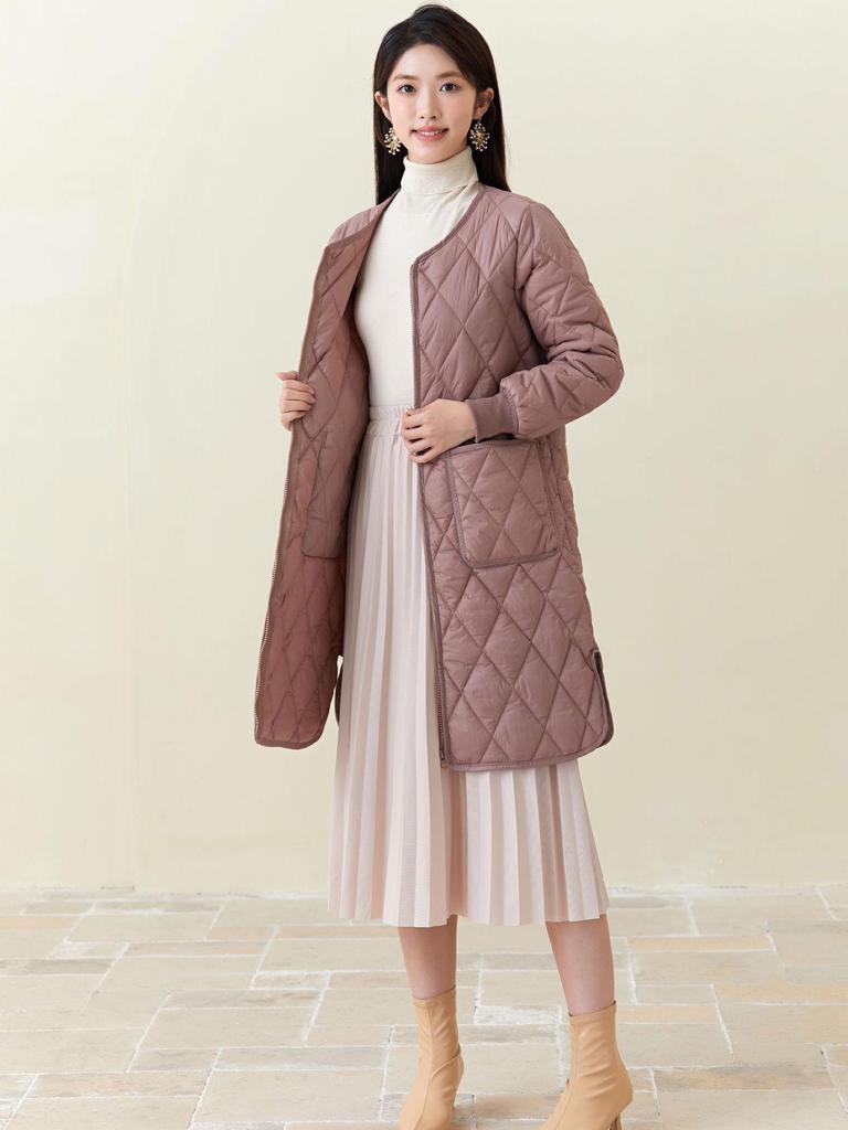 Women's Quilted Long Cotton Coat with Fur-Trimmed Sleeves 2401