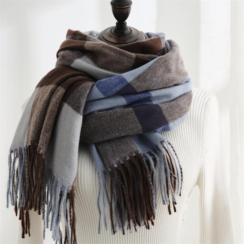 Fashion Plaid Scarf Women's New Autumn and Winter Sweet Imitation Cashmere Scarf Thickened Warm Shawl