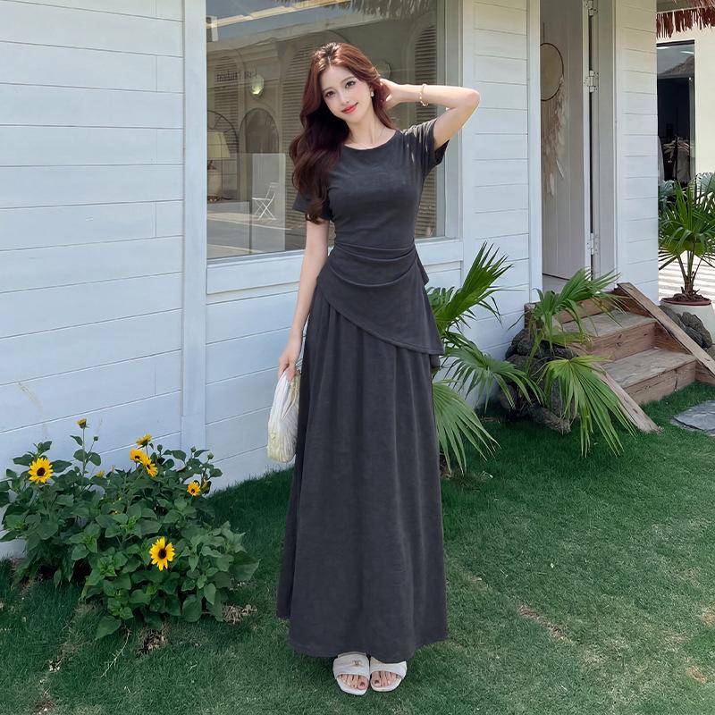 Französisches Falten-T-Shirt mit tailliertem Bund & High-Waist-Rock Sommer-Set für Damen