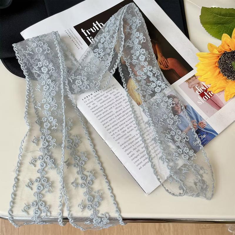 5.5*180cm Elegant Sweet Lace Flower Long Silk Scarf Trendy Girl Embroidery Neck Scarves Decoration Ribbon Headbands Ladies Tie