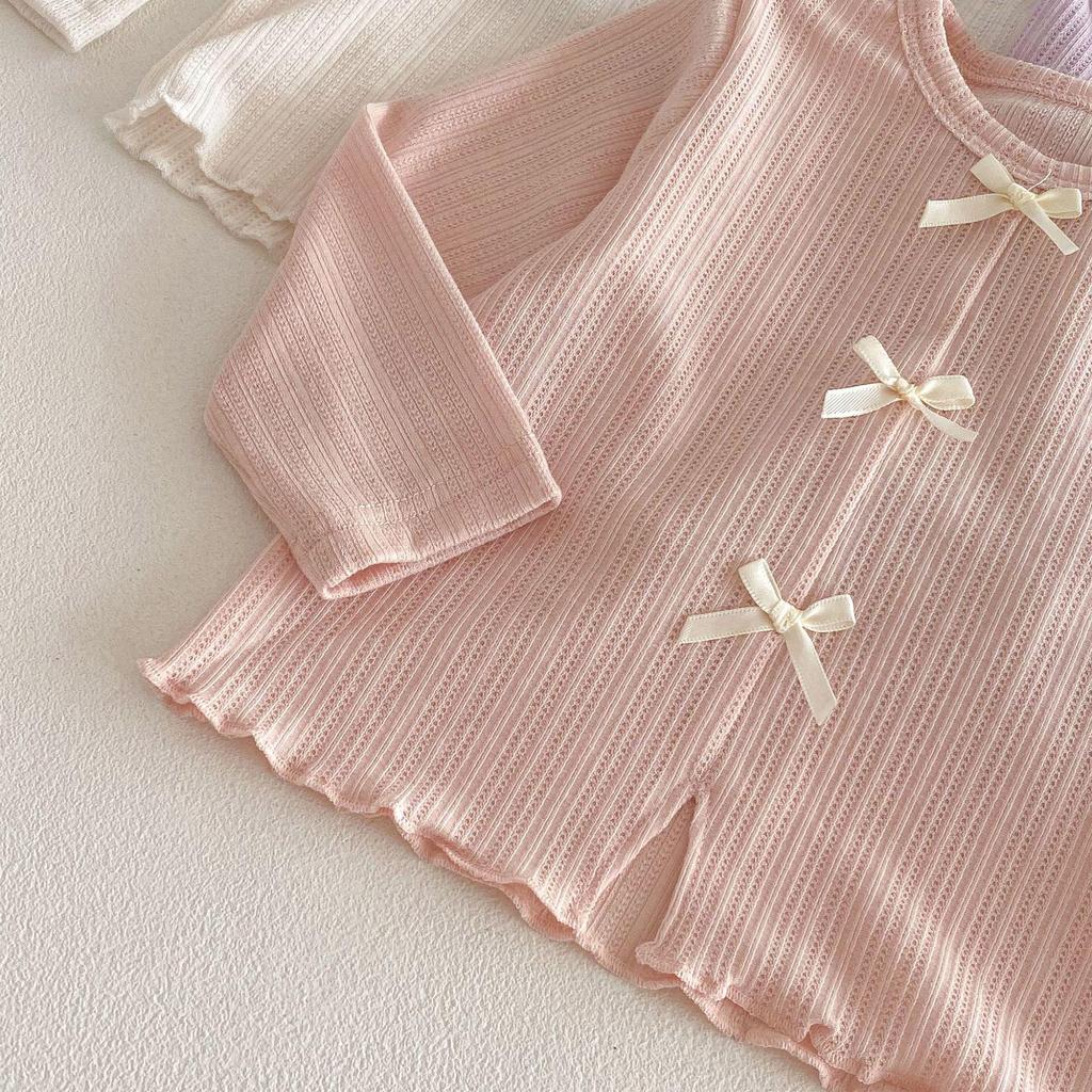 Girls' Bowknot T-shirt - 2026 New Spring Korean Style