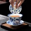 Jingdezhen Ercai Gaiwan Blue And White Porcelain Hand-Painted Fulu Picture Tea Bowl Single High-End Ceramic Glaze Kung Fu Tea Cup