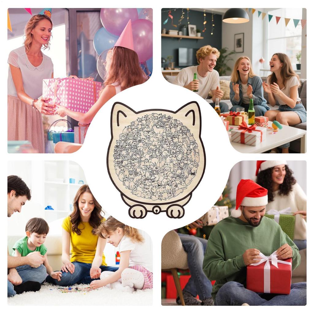 Cat Wooden Puzzle 135 Pieces Long Lasting Precise Toy Cat Wooden Jigsaw Puzzles for Cat Lovers Home Shelf Family Friends Indoor