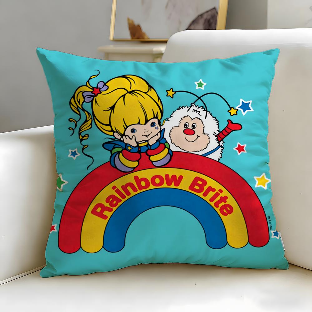Classic Cartoon Rainbows Brite Cushion Cover Soft & Easy-Wash Pillow Case – Versatile for Couch, Bed, Travel and Office