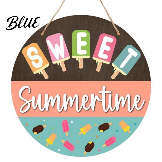 Wooden Hanging Sign Hello Summer Door Sign, Ice Pop Flip Flop Welcome Hanger, Outdoor Patio Decor Farmhouse Wreath for Front Home Porch Nautical Style