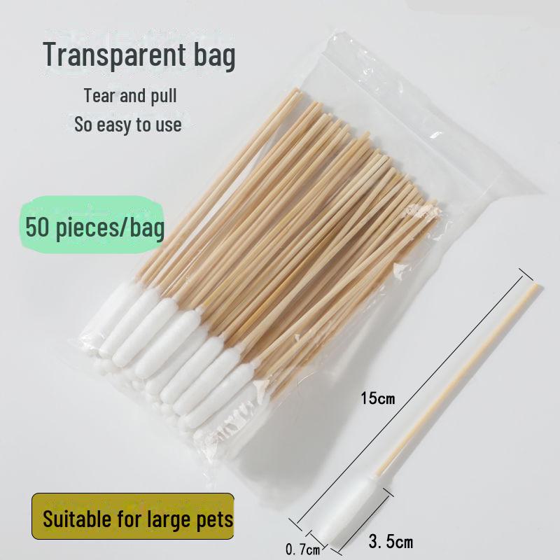 Pet Cotton Swabs with Enlarged Bamboo Stick for Cats and Dogs - Dual-Purpose Ear, Skin, and Anus Cleaning Applicator.