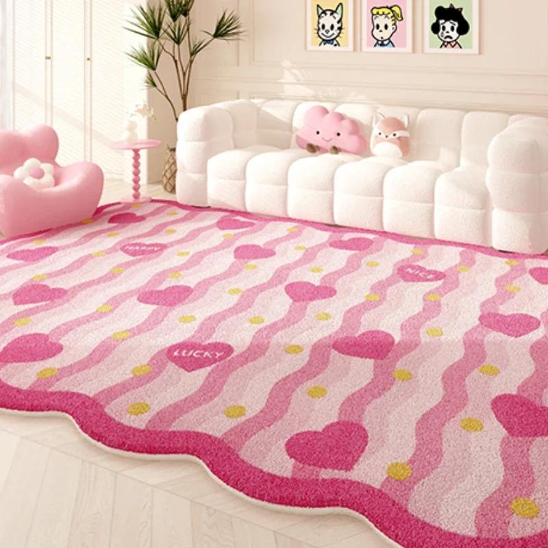 Dopamine Color Carpets for Living Room Girly Style Bedroom Decor Rug Irregular Shaped Pink Plush Carpet Cute Fluffy Soft Mat