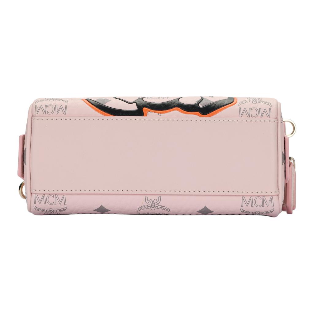 New MCM SAMBYPEN Collaboration Visetos Cow Leather Boston Bag, Shoulder Bag, Crossbody Bag Mini Women's Cherry Blossom Pink MWBBASP01QH001