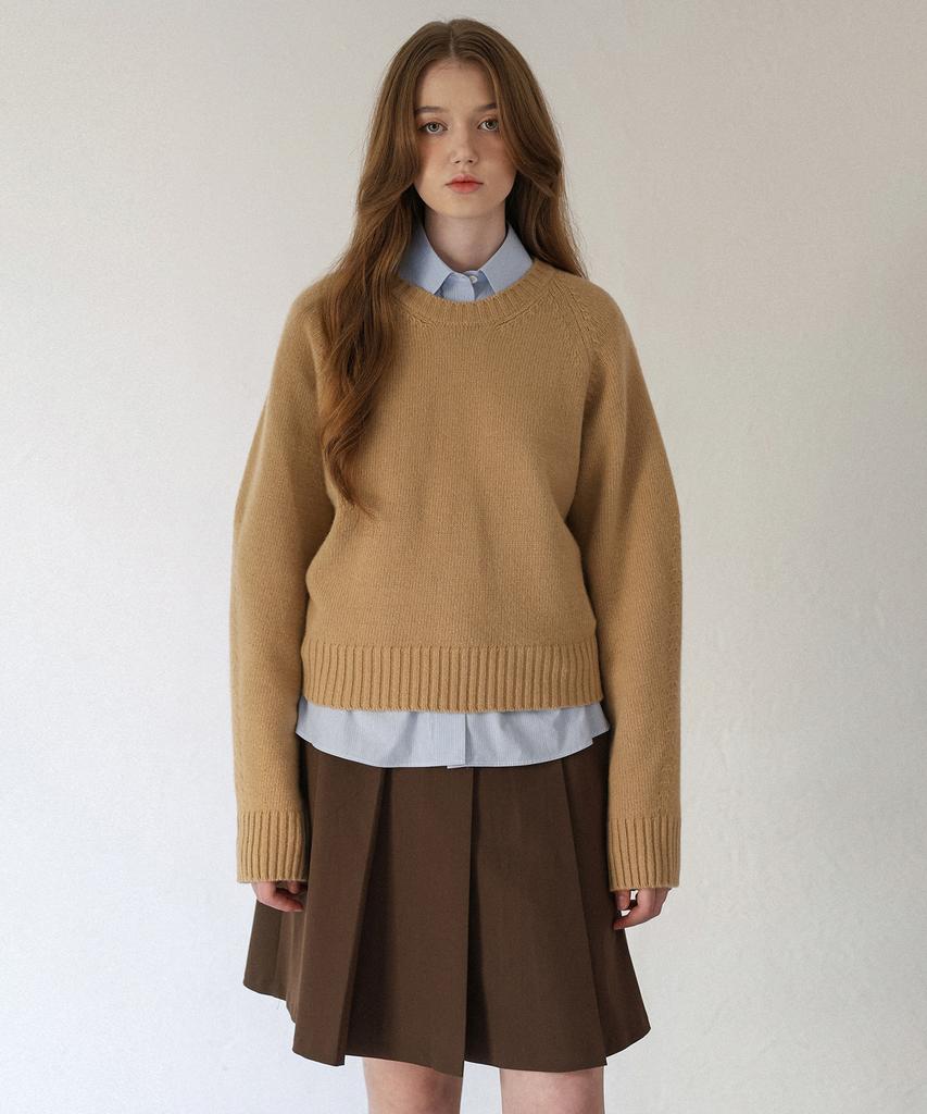 STAY WITH ME Fine Wool Crew Neck Knit (Camel)