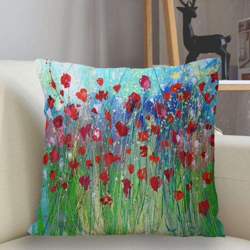 

Bedroom Living Room Home Decor Cushion Cover Poppy Flower Pattern Pillowcase Square 16x16Inch