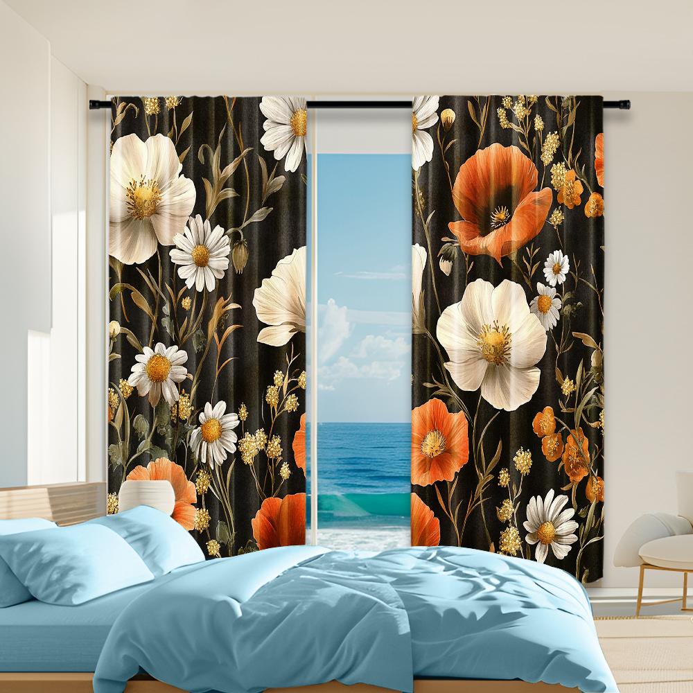 

2 pcs, versatile polyester transparent curtains for home decoration Dark Retro Floral for use in bedrooms and living rooms 29x65in(75x166cm)