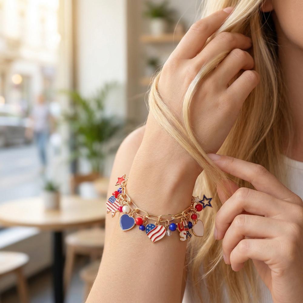 Usa Flag Beaded Bracelet Handmade Geometric Jewelry For Independence Day Celebrations