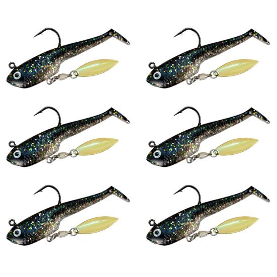 6Pcs Soft Fishing Lures Artificial Baits with Sharp Hook Realistic Looking Bright Color T-Tail Fake Baits Swimbait Fishing Tackle
