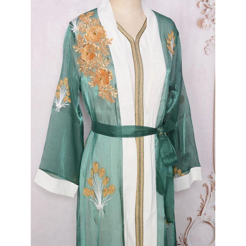 Magic Queen Middle East Ethnic Embroidery Sequin Cardigan Base Skirt Two-piece Set Robe Dress