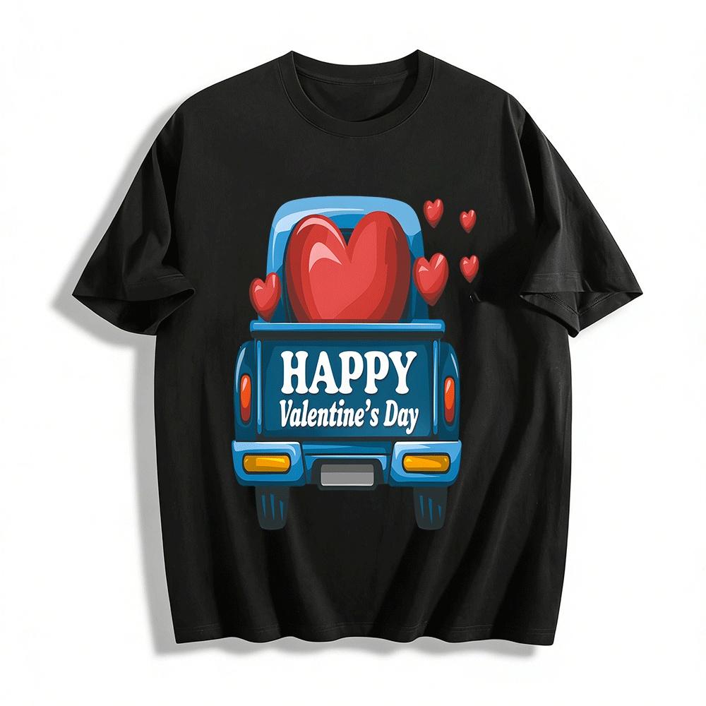 

Happy Valentine s Day Heart Truck Print Casual Top Pure cotton T-shirt XXS