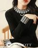 J-Scott Knit Top, Houndstooth Pattern, Mock Neck, Slim Fit, Monochrome, 1/4 Sleeves, Simple Black, JS104-BK-M (Limited Stock)