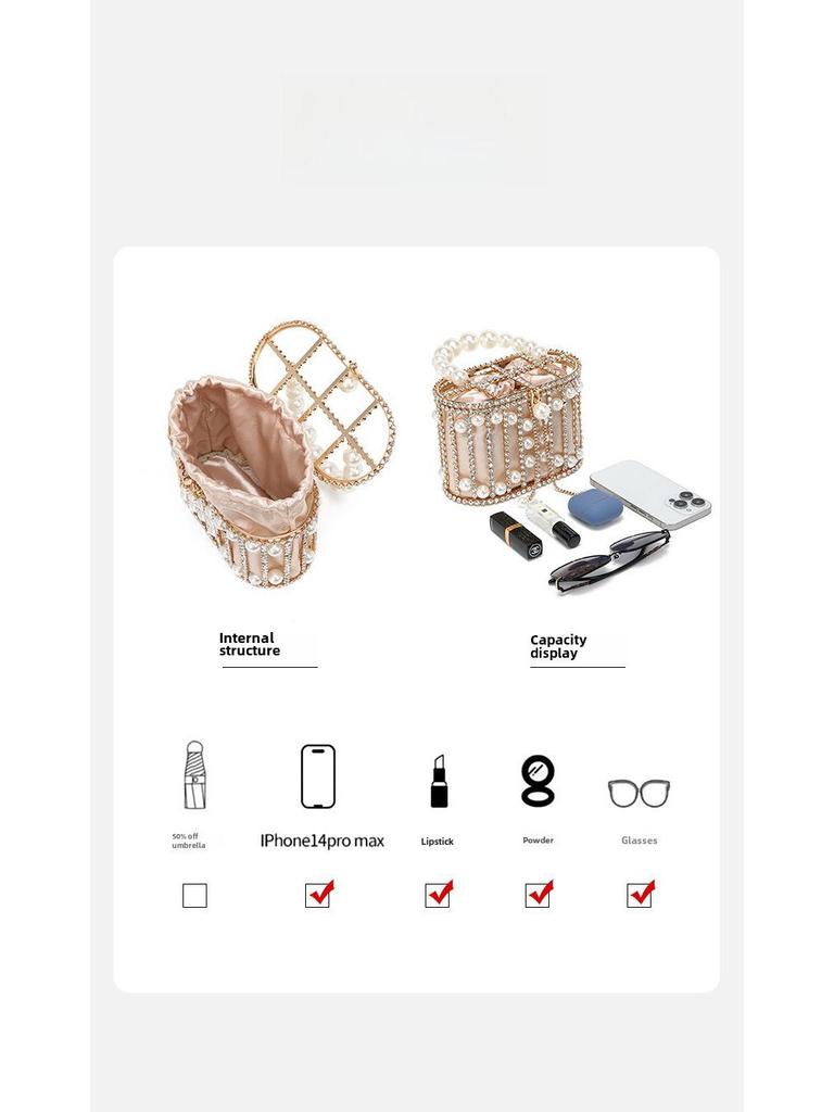 Diamond Pearl Birdcage Handbag: 2025 Fashionable Women's Shoulder Crossbody Bag
