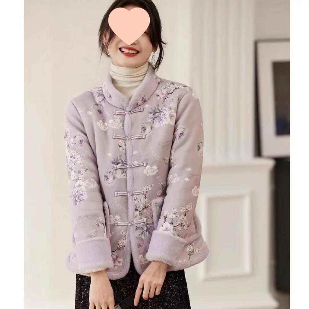 Retro Thickened Chinese Cotton Jacket with Frog Buttons and Fleece-Lining: Versatile Winter Outerwear