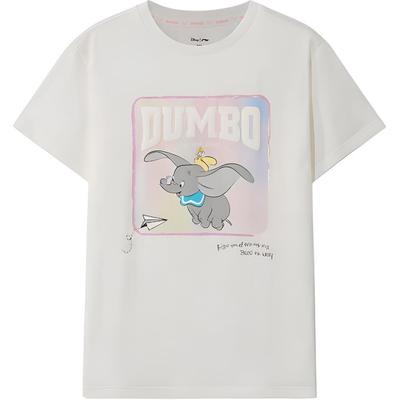 Li Ning X Disney Dumbo Koszulka Sportowa Damska Luźna z Nadrukiem Kreskówkowym Biała AHSRA64-1