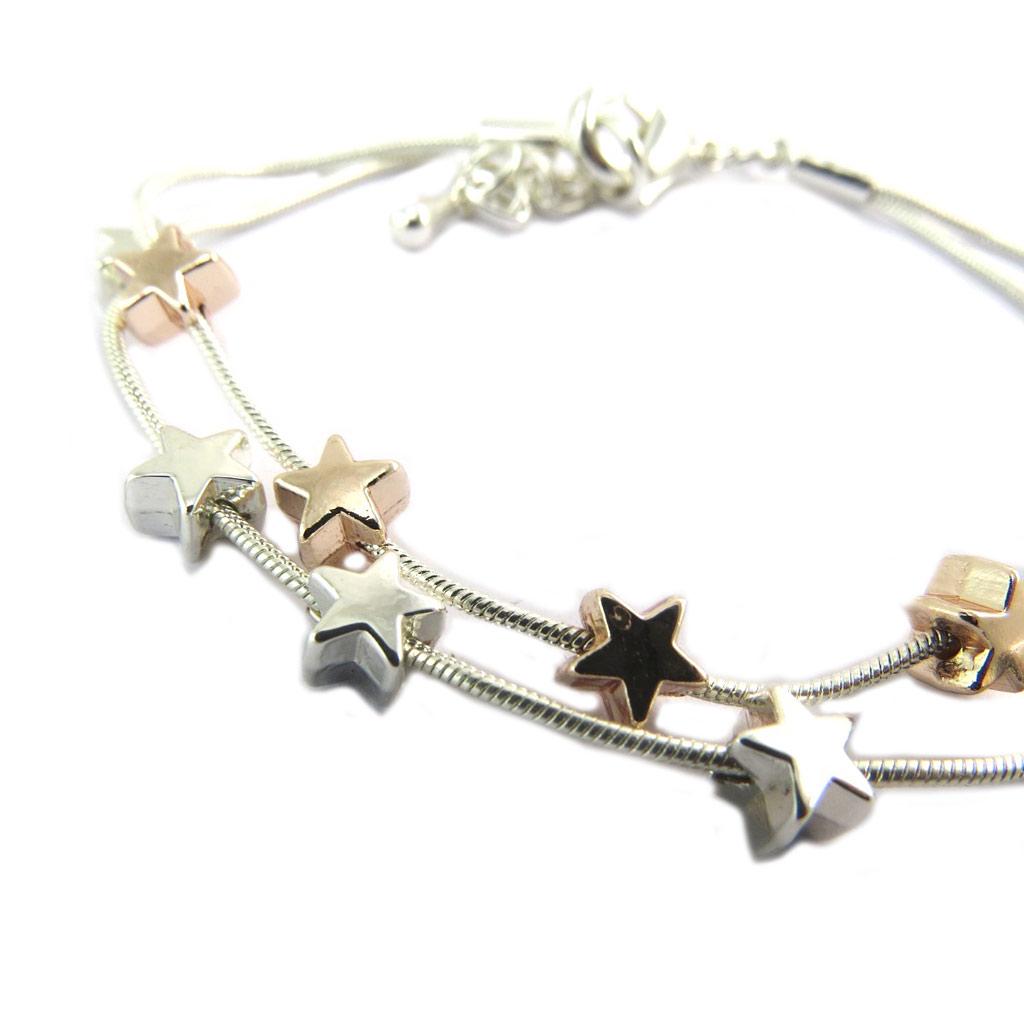 Les Trésors De Lily [P8459] - Designer Bracelet 'Une Etoile Est Née' Rose Gold Silver - 2 Rows - 6x6 Mm