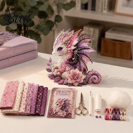 Beginner Craft Set Educational Supplies Fabric Sewing DIY Kit Dragon Patchwork Kit with Pre-cut Fabric