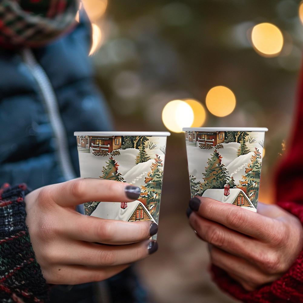 50pcs, Christmas Disposable Paper Cups, 9oz/250ml Eco Cups, Disposable Drinking Cups, Coffee Cups, Drinking Cups, Table Cups