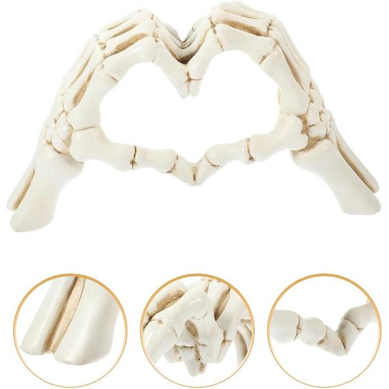 Artibetter Heart Hands Sculpture Gesture Heart Decoration Love Ornament Skeleton Hearts Sculpture Skull Couple Statue Heart Shape Figurine for for