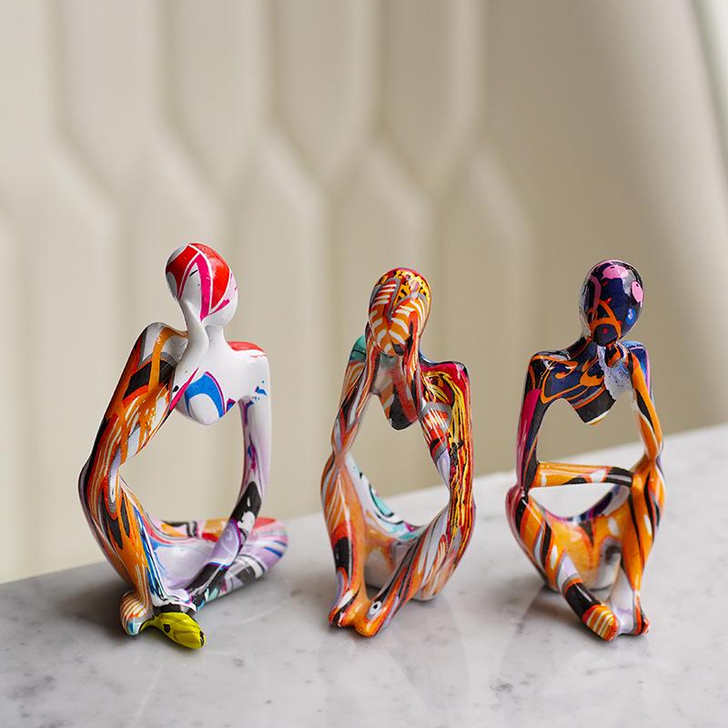 Colorful Mini Thinker Sculpture - Small Ornament for Living Room, Entrance, or Wine Cabinet