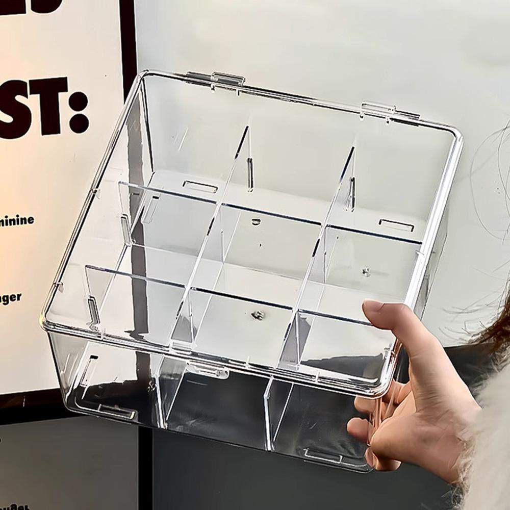 

1PC acrylic 9-grid large capacity transparent storage box, card toy model display box, desktop miscellaneous storage чистый