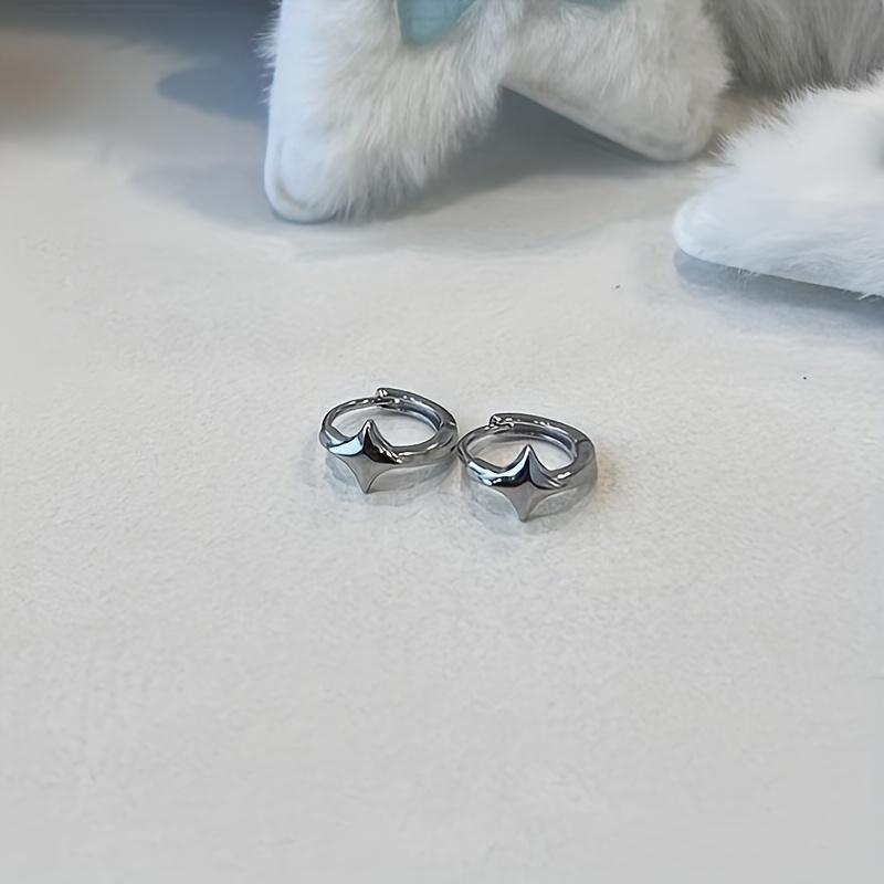 Four-pointed Star Cross Small Hoop Earrings for Men Women Hip Hop Retro Black Silver- Street Gothic Ear Jewelry