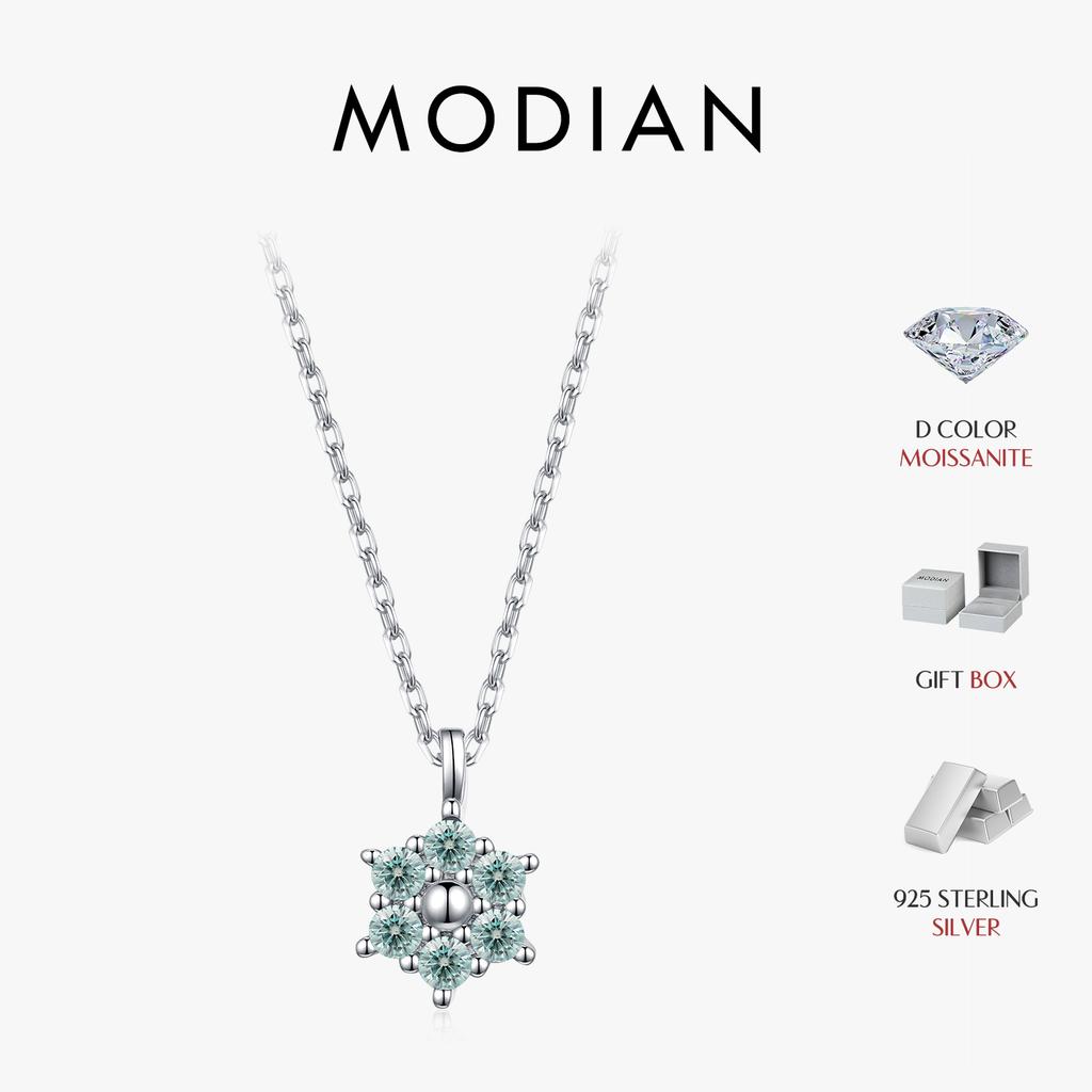MODIAN 0.18CT Moissanite Necklace 925 Silver Delicate Green Snowflake Lab DPendant Necklace For Women Jewelry