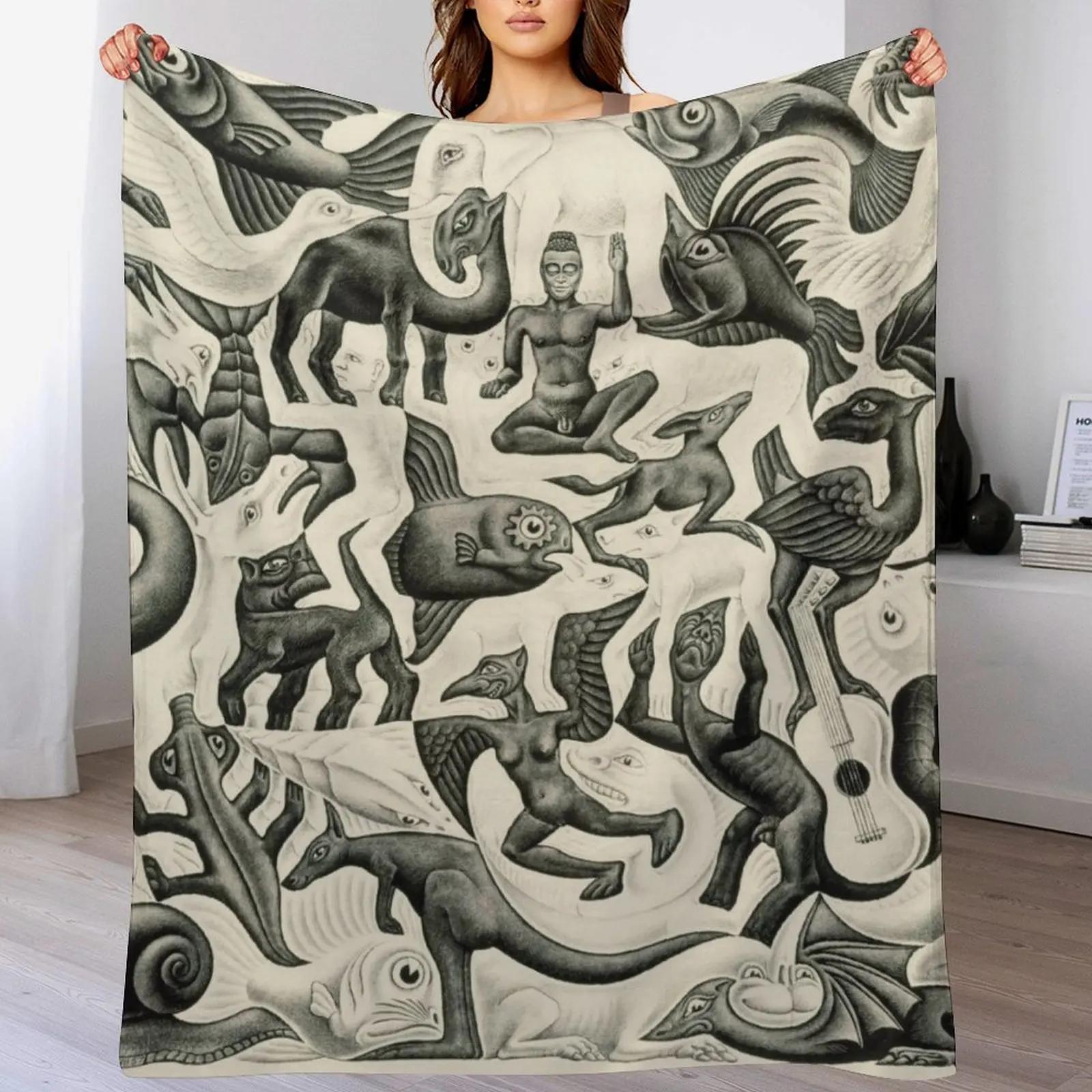 Escher Plane Filling II Throw Blanket Machine Washable Soft Warm Blanket 102x76cm(40x30in)