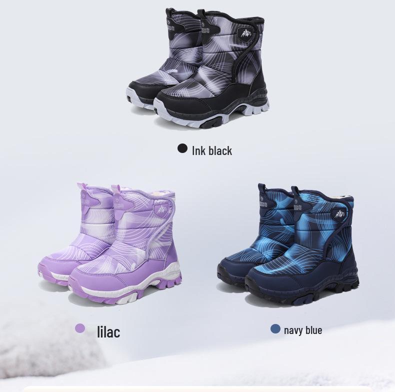 Children's Waterproof Snow Boots with Ice Cleats - Warm, Non-slip, Velvet-lined Winter Boots for Medium To Large Kids, Blue.