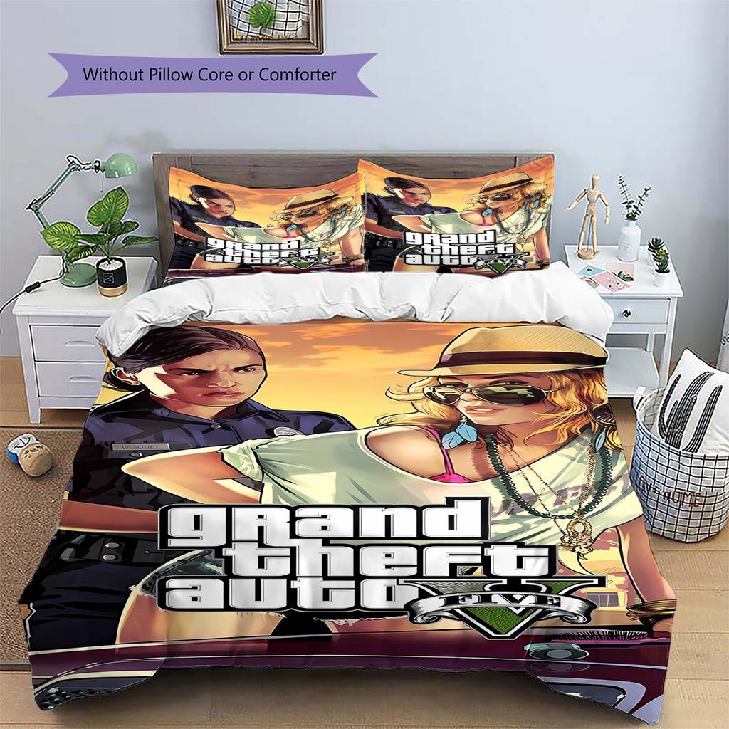 Grand Theft Auto Pattern Bedding,Quilt Set Quilt Cover Pillowcase Home Birthday Gift (1 * duvet cover + 2 * pillowcase, without core)